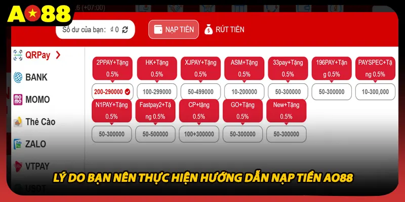 Lý do bạn nên thực hiện hướng dẫn nạp tiền AO88